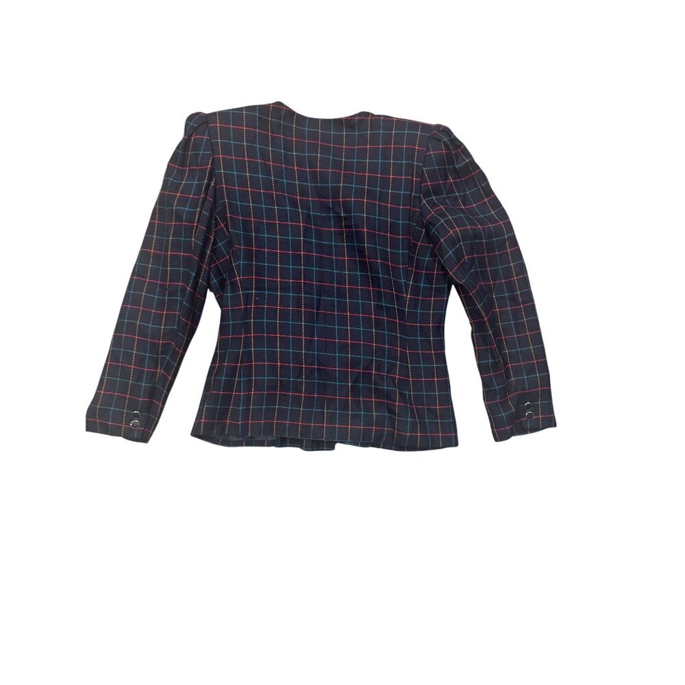 Atrium Collection Womens Plaid Blazer 7/8 Double-Breasted Rayon & Polyester Navy - Picture 7 of 7